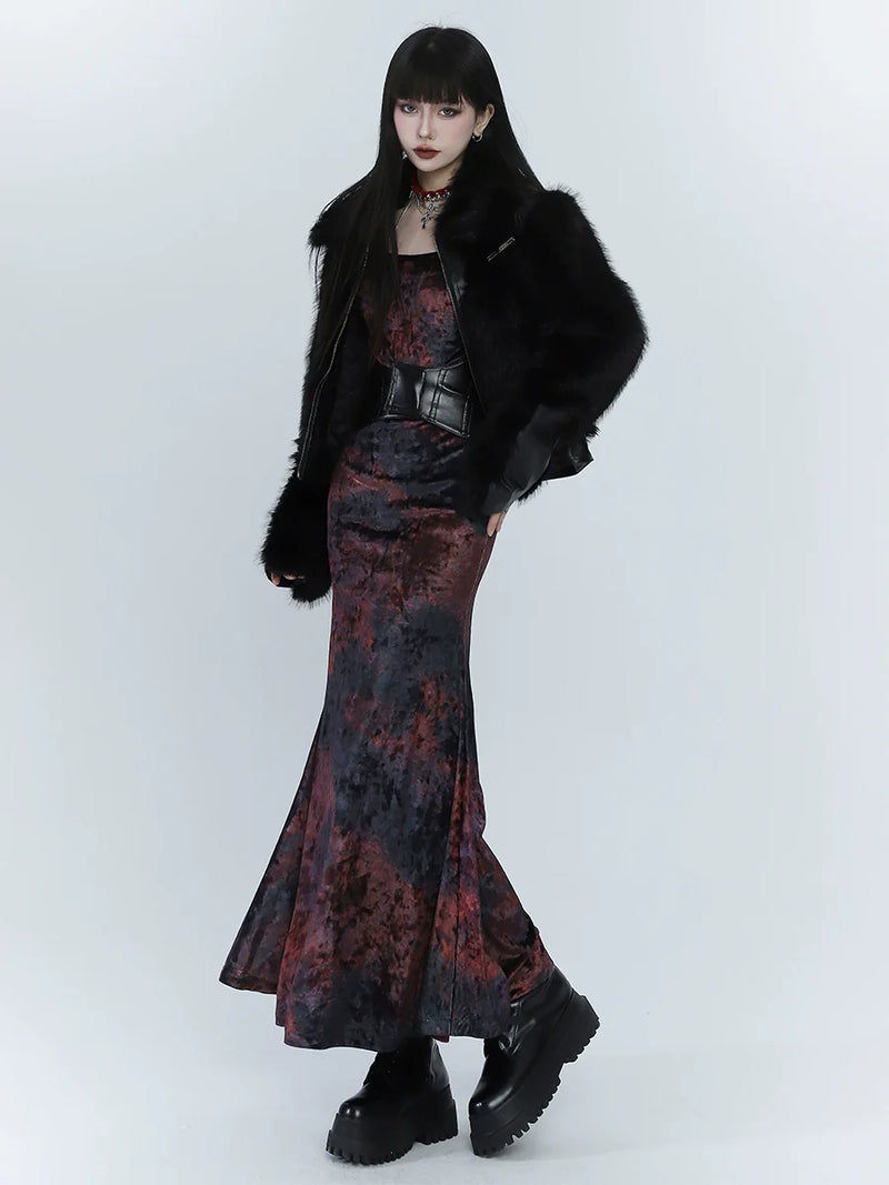 Ghost Girl Dark Mode Velvet Fishtail Dress
