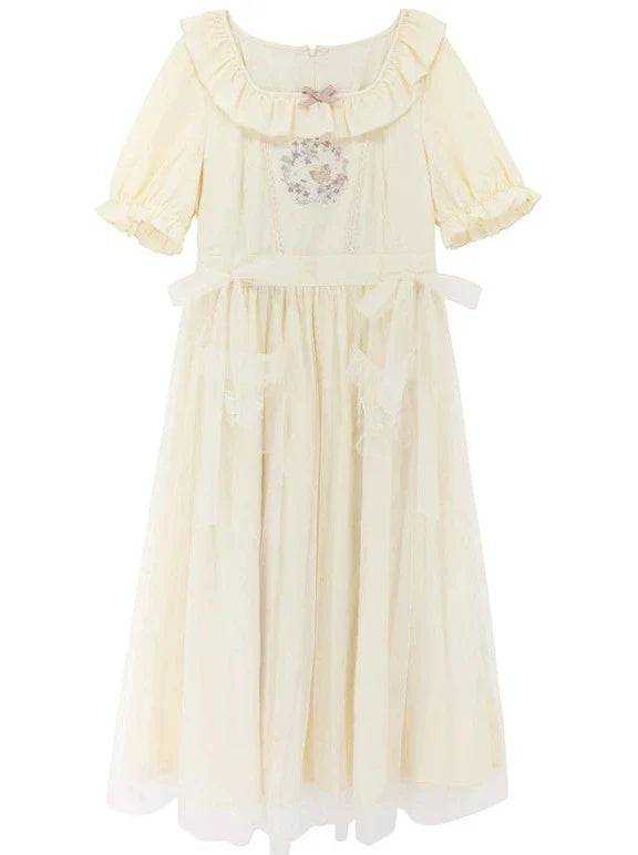Ruffle Collar Double Ribbon Dress