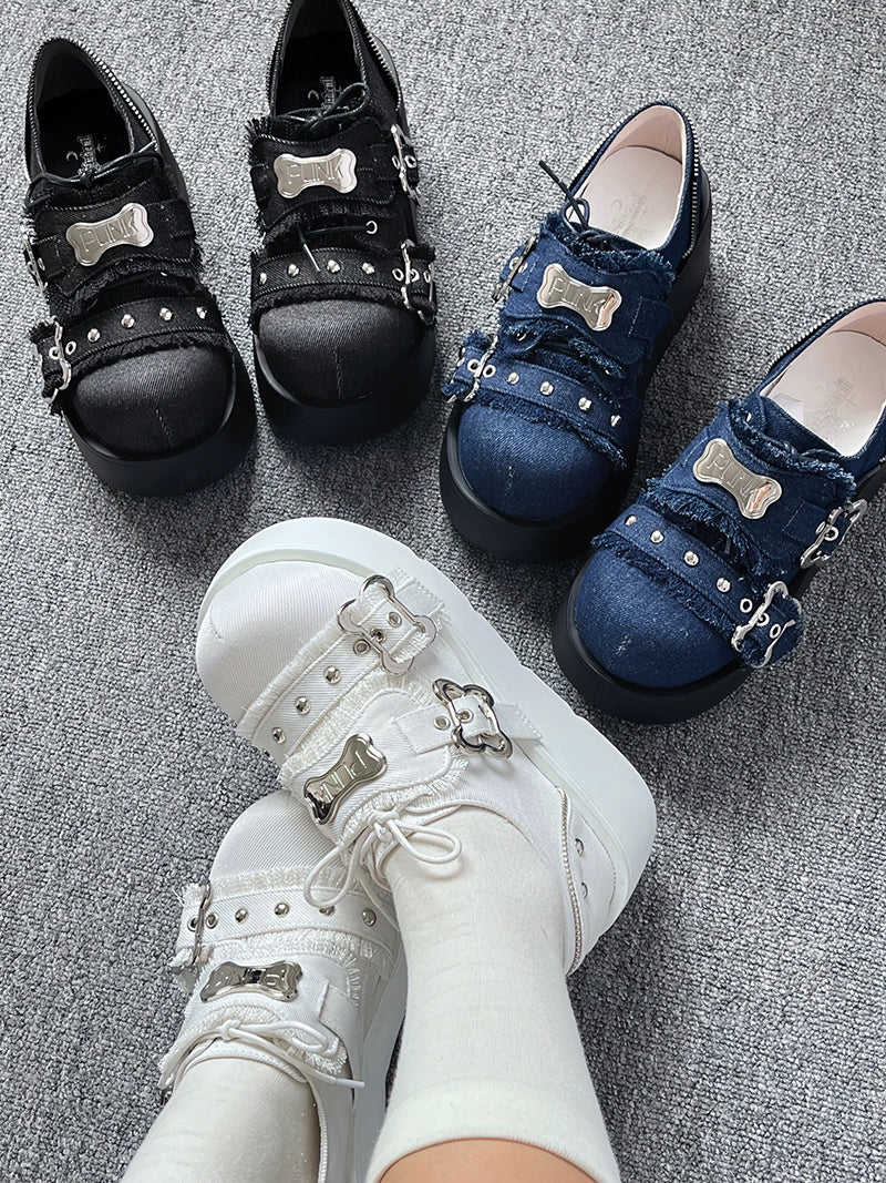 Angel Puppy Punk Style Round Toe Platform Shoes [denim/enamel]