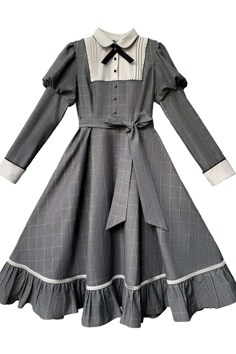 [pre-order] Gray Check Waist Dress