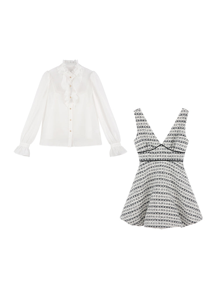 Houndstooth High-end Bud Skirt Dress Set