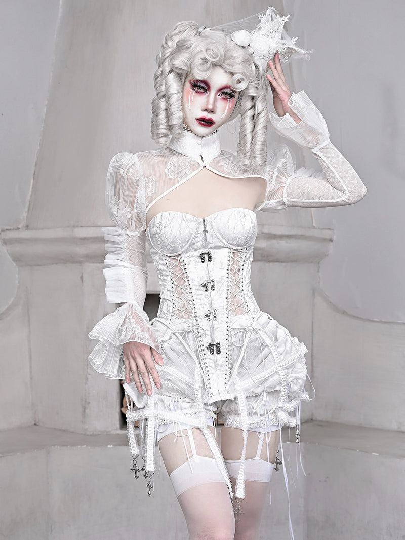 Sleeping Alice White Gothic Dark Fishbone Strap Corset Bustier [pre-order]