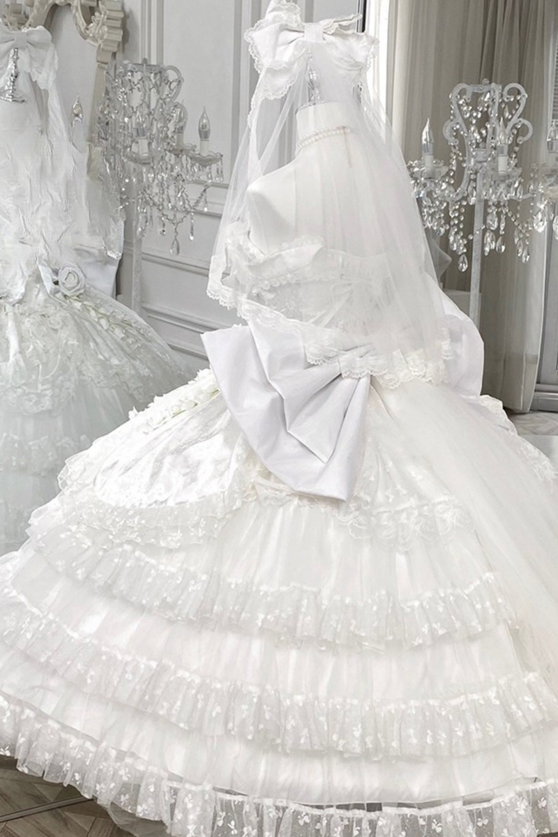 Pure Bridal Lolita Dress + Veil + Waist Belt