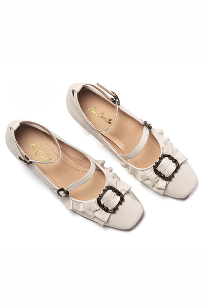 Leather Ribbon Ruffle Lolita Heels