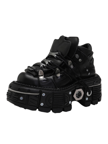 Dark Punk Platform Metal High Top Shoes [plain/with Chain Nut]