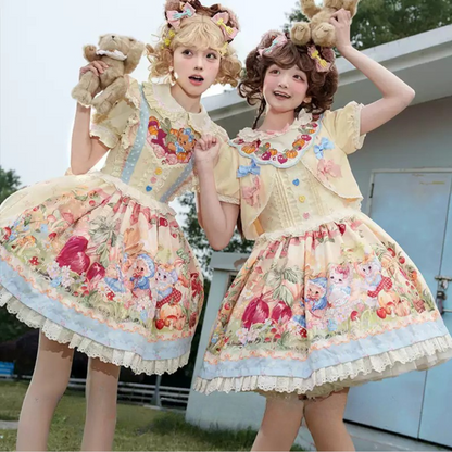 [pre-order] Carrot Print Layered Dress + Suspender Dress + Apron