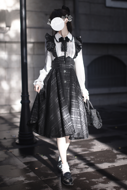 Long Checked Sass Skirt + Shirt + Ribbon