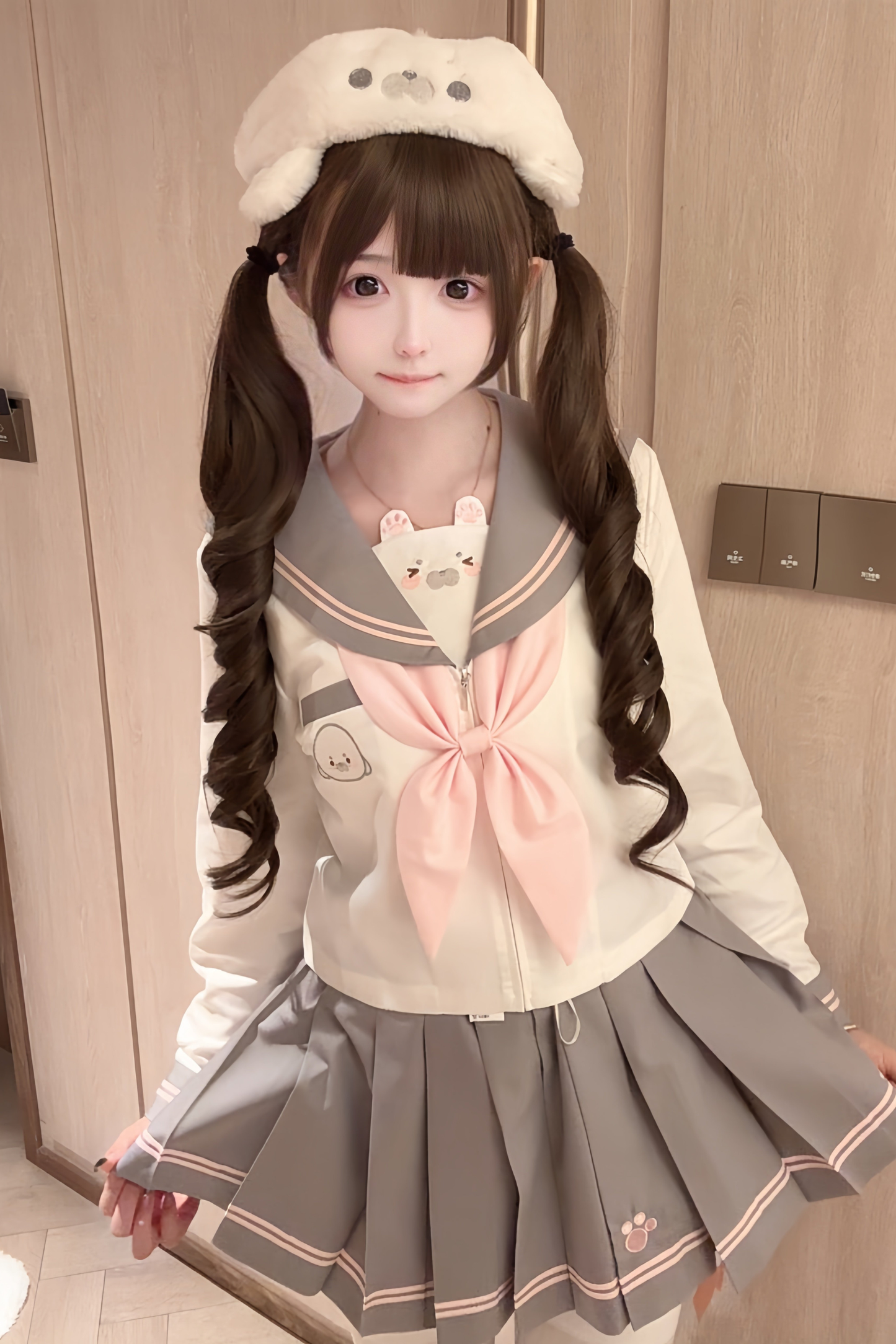 Sweet Girly Sailor Top + Skirt + Ribbon + Brooch