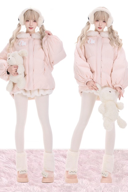 Sweet Snow Rabbit Down Jacket + Shorts