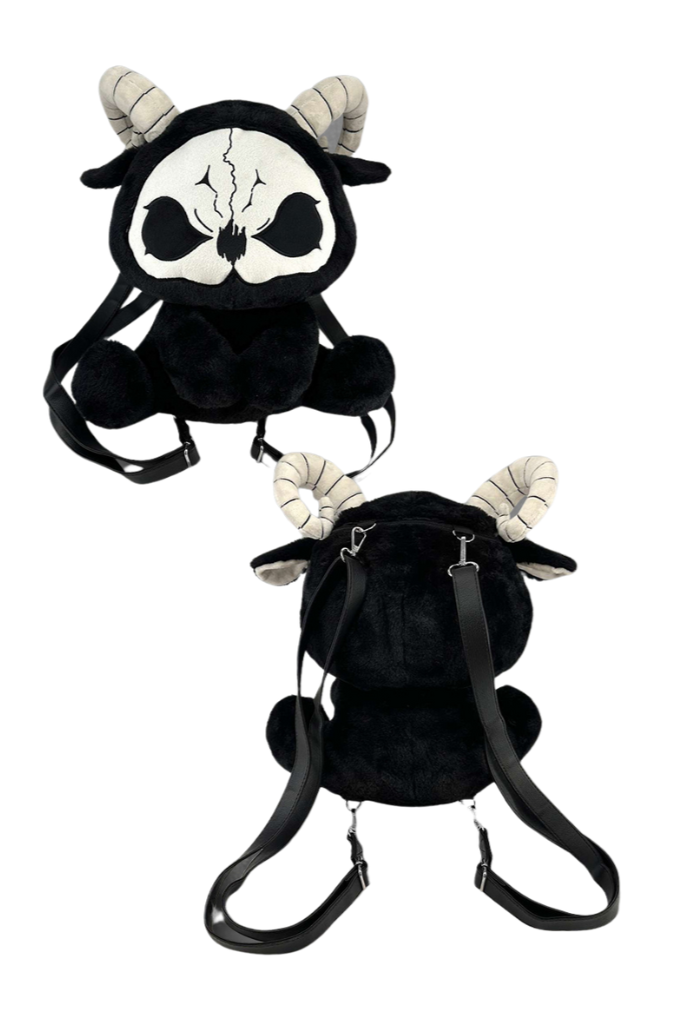 Death Black White and Red Devil Dark Punk Plush Backpack