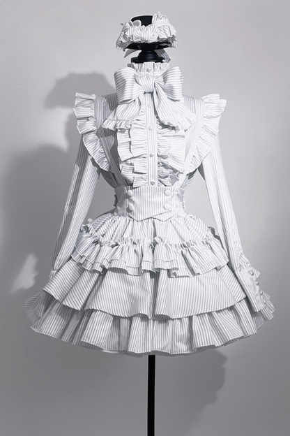 Striped Gothic Lolita Shirt + Tiered Skirt