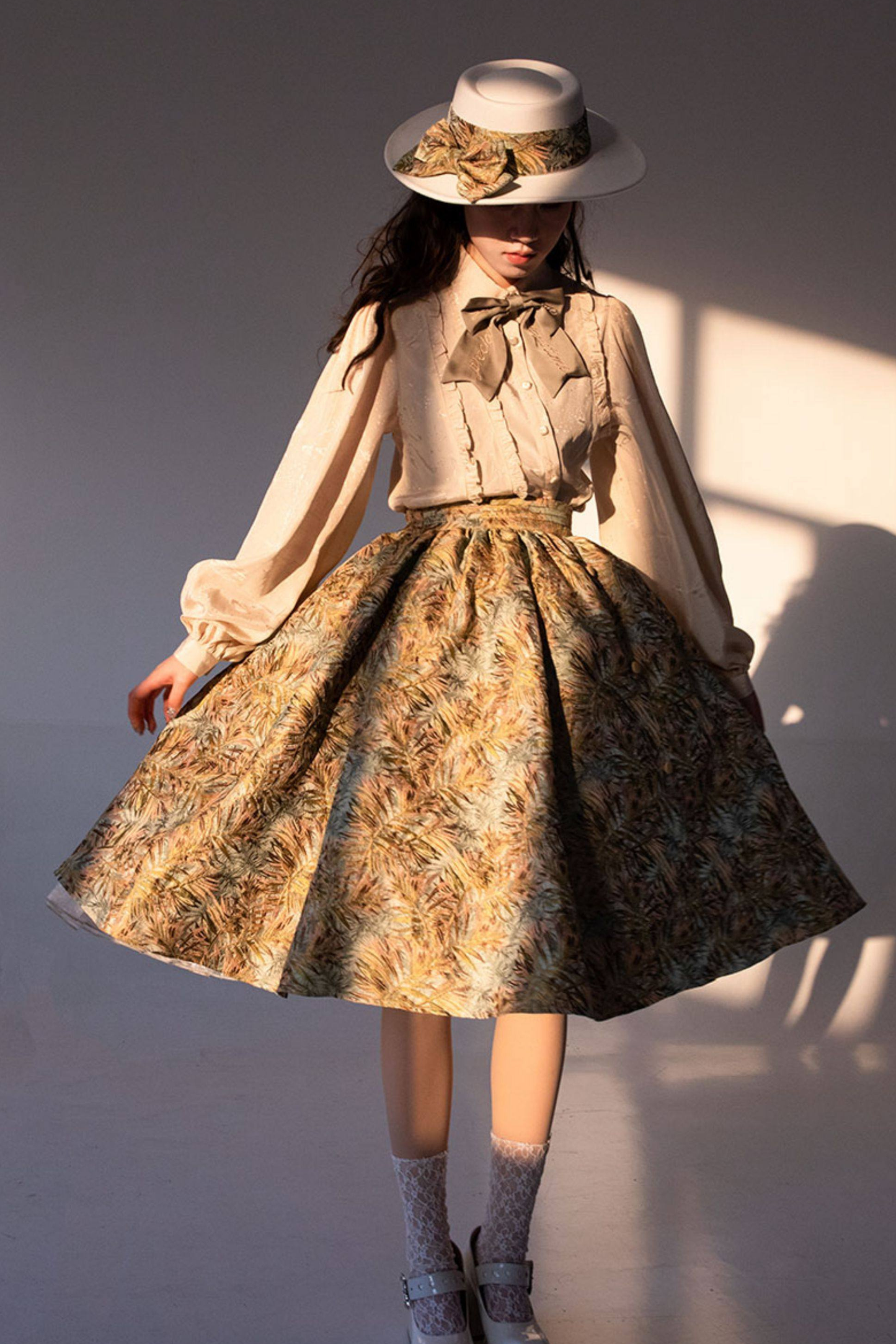 Golden Flower Design Dress + Skirt + Coat + Vest
