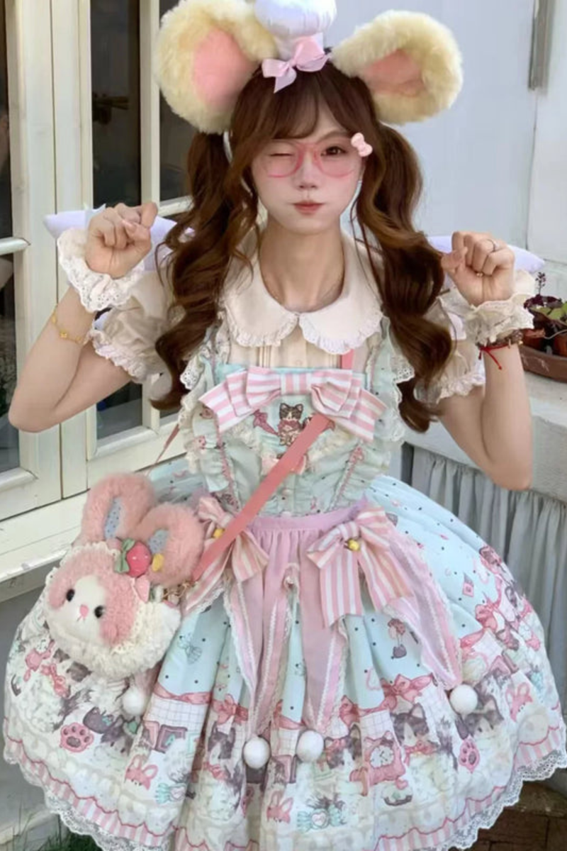 Cabinet Lolita Jumper Skirt + Dress + Brooch + Hairband + Bonnet + Apron + Hand Sleeves