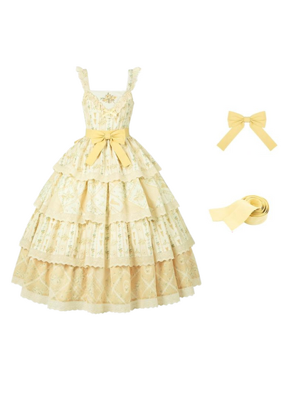 Pastoral Lily Embroidery Print Ruffle Strap Tiered Shawl Dress [pre-order]