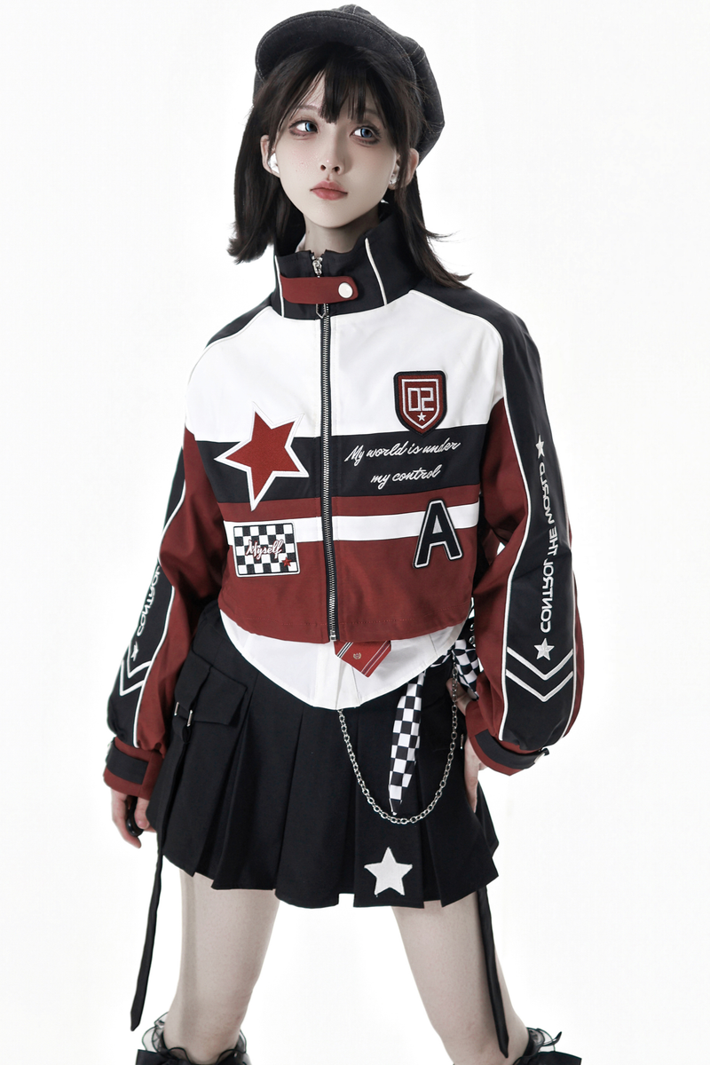 Biker Jacket + Shirt With Tie + Skirt + Belt