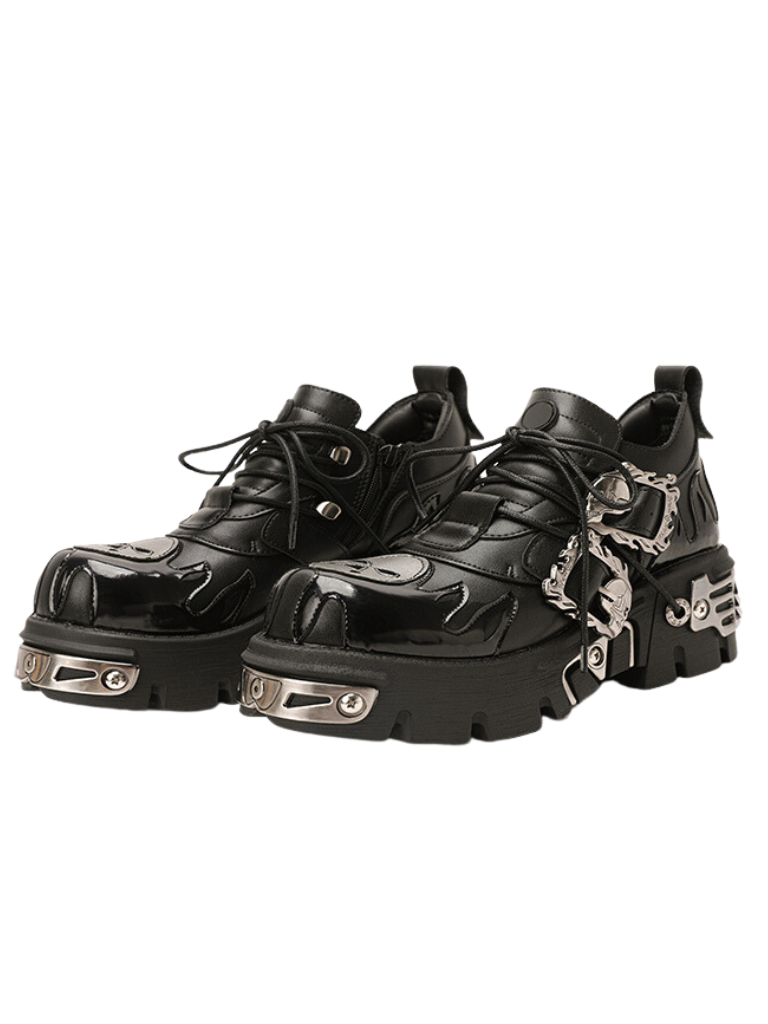 Dark Punk Flame Skull Metal Buckle Sneaker Shoes