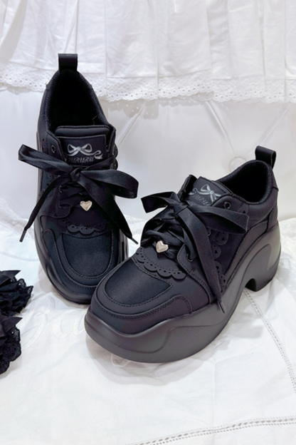 Ribbon Heart Lace Platform Sneakers