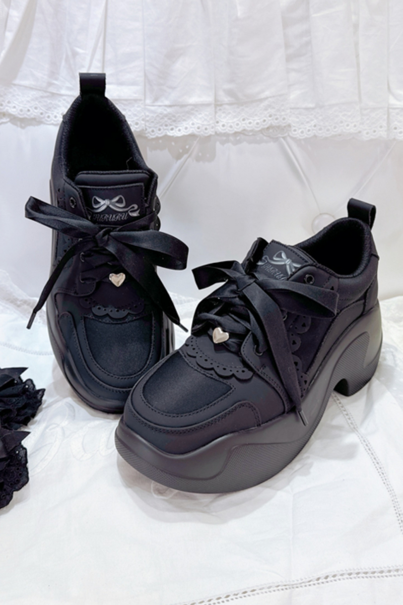 Ribbon Heart Lace Platform Sneakers