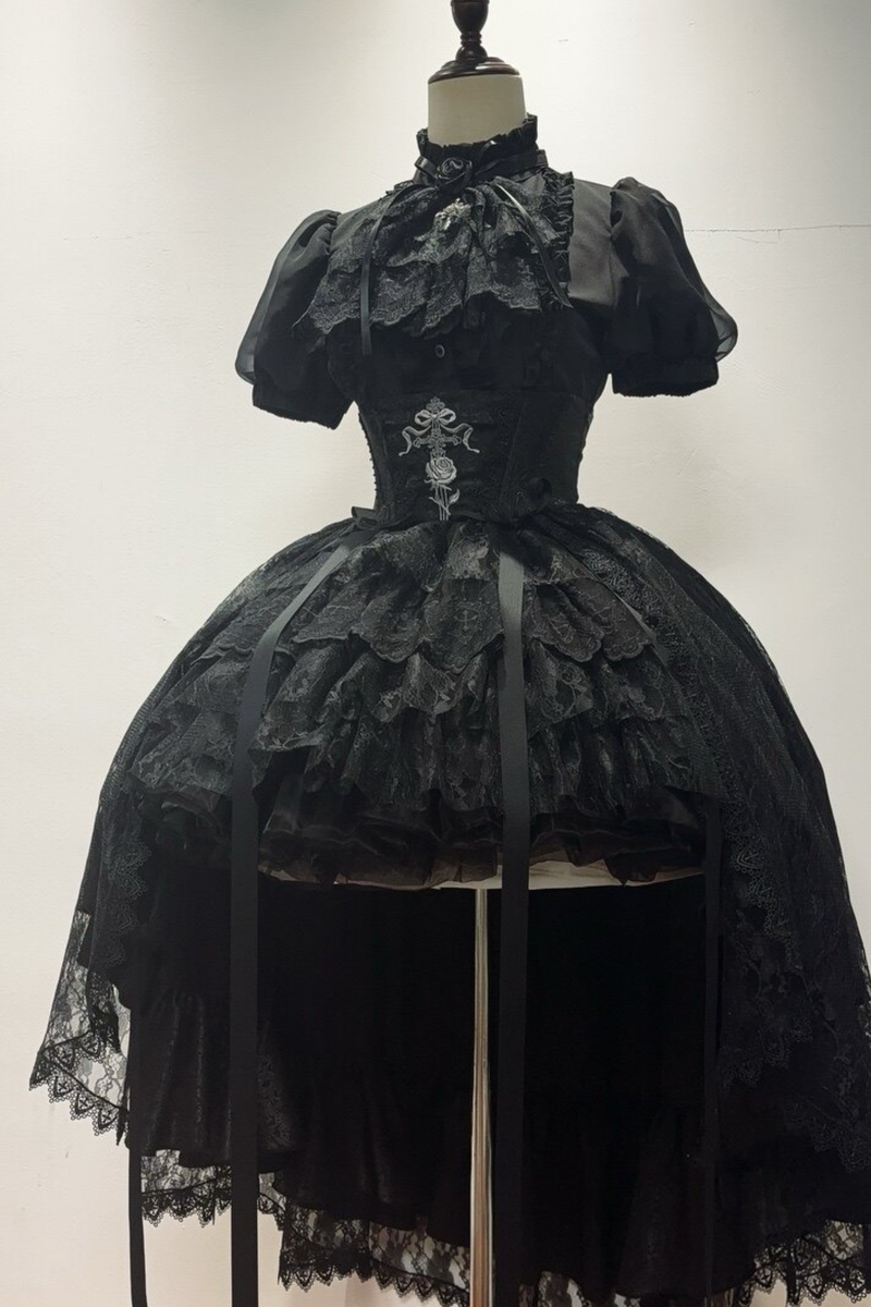 [pre-order Deadline: March 18] Dark Gothic Lolita Skirt + Shirt + Headband + Hat + Sleeve