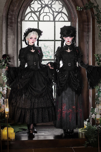 Gothic Corset Top + Short Coat + Hose + Curtain + Skirt + Flower + Bonnet