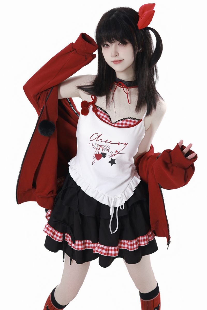 Cherry Wind Hoodie + Camisole + Skirt