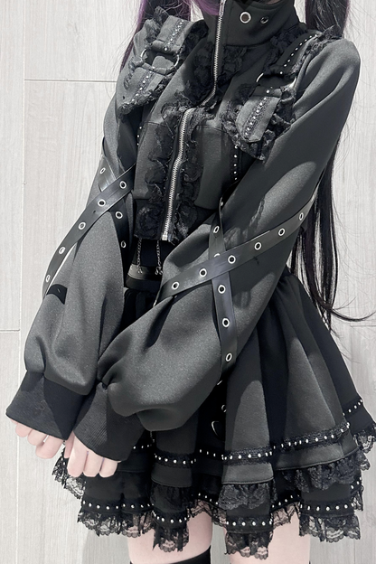 Dark Subculture Sporty Jacket + Skirt