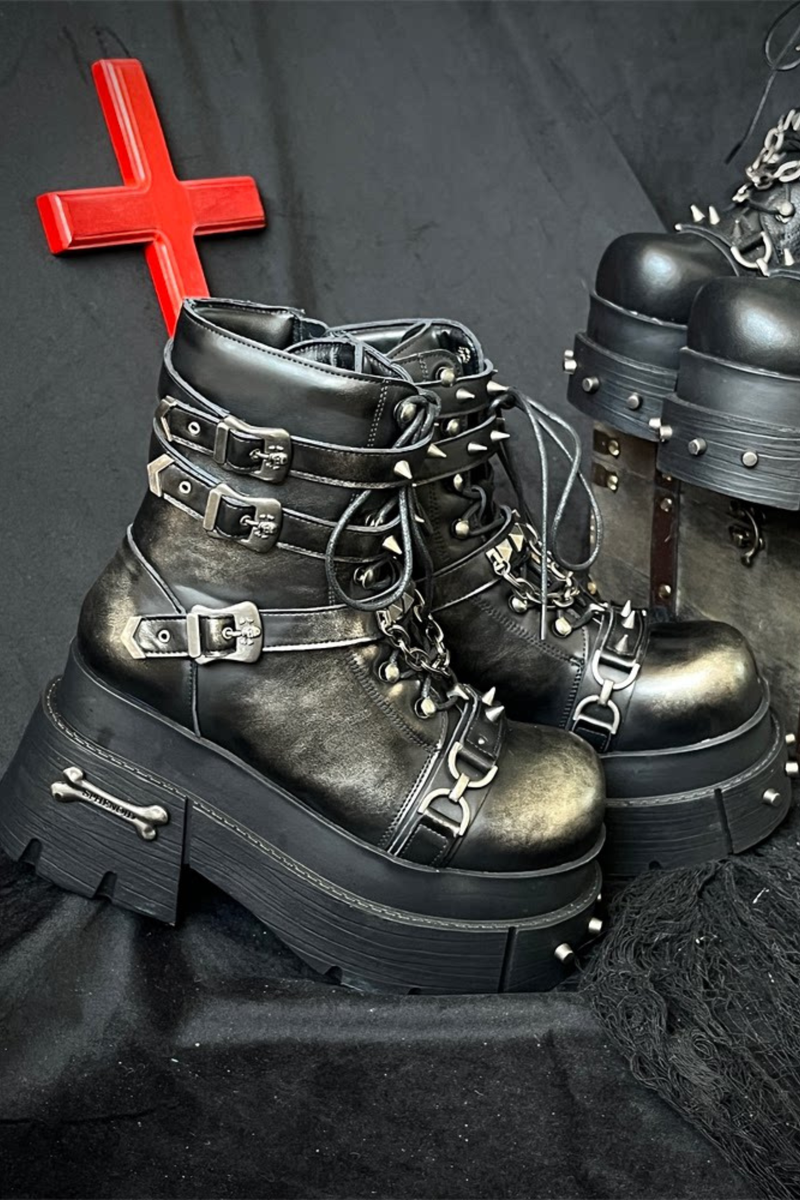 Leather Punk Platform Boots