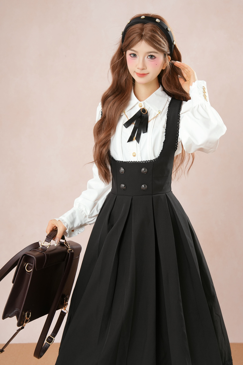 French Flare Suspender Skirt + Shirt