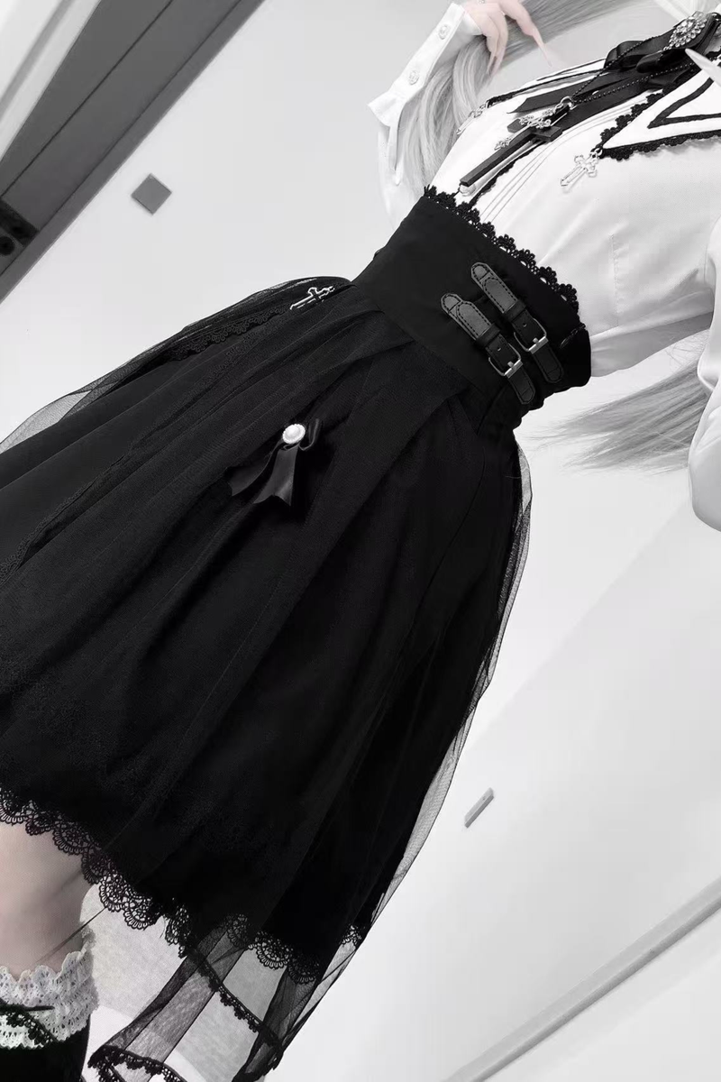 Dark French Lace Shirt + Skirt