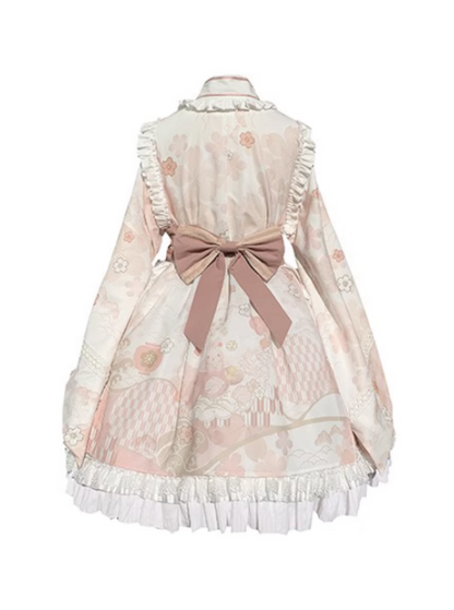 Japanese Cherry Blossom Tiered Dress With Obi Belt
