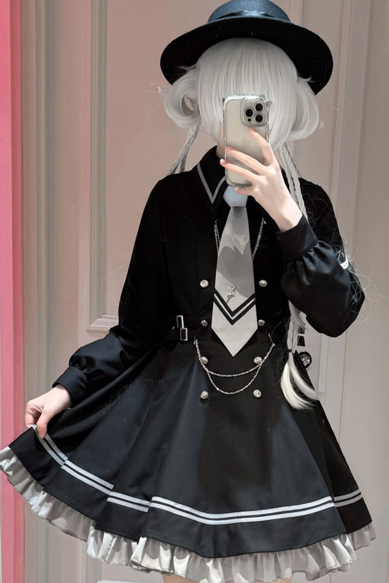 Star Sailor Flare Dress + Leg Warmers + Cape + Necktie