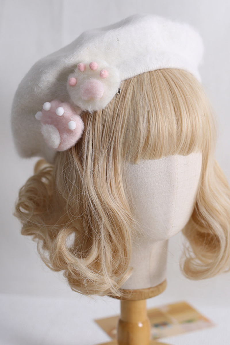 Paw Print Faux Fur Snow Beret