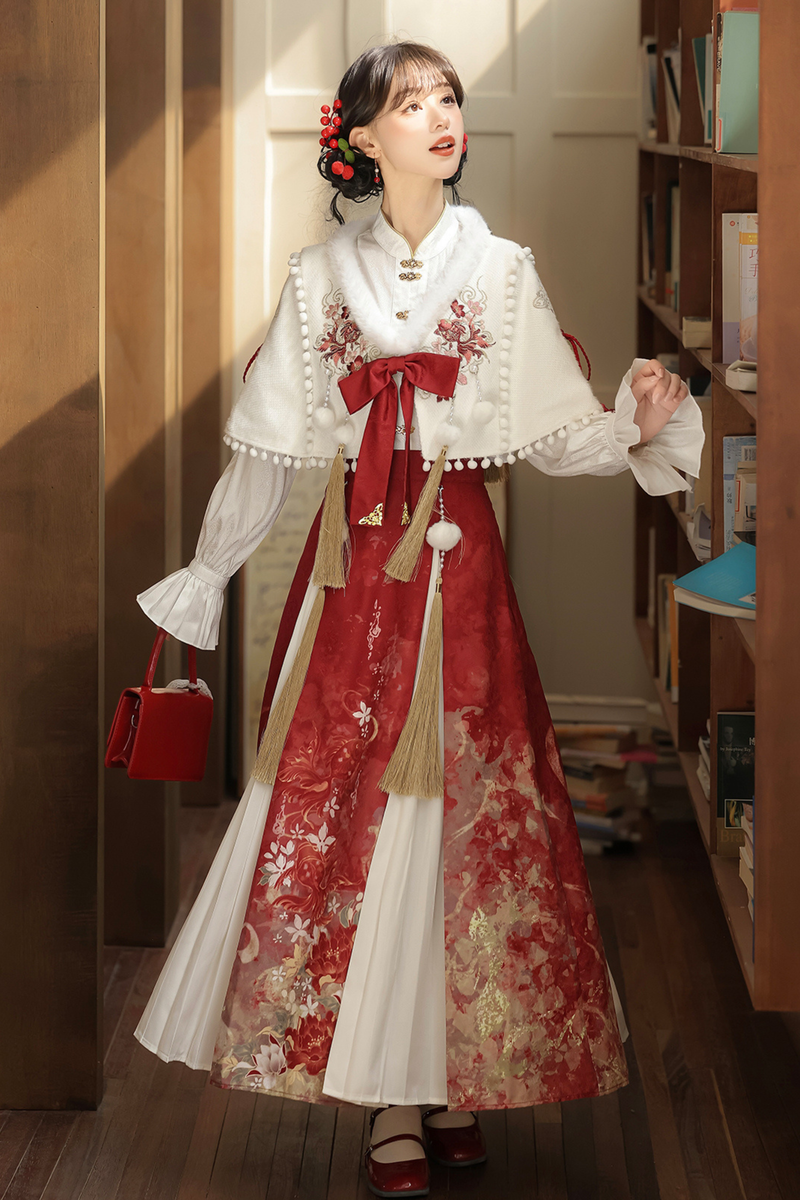 Retro Chinese-style Shawl + Tops + Skirt