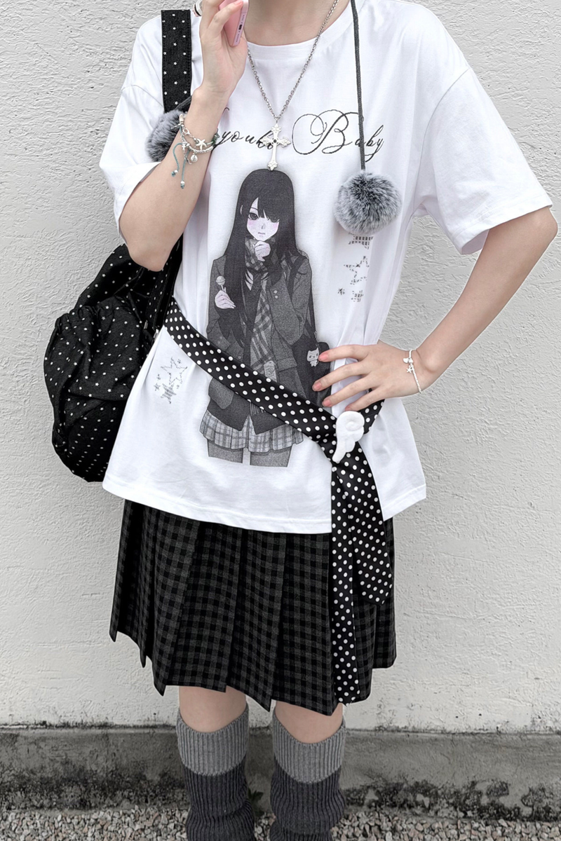 Schoolgirl Illustration Loose Top + Skirt