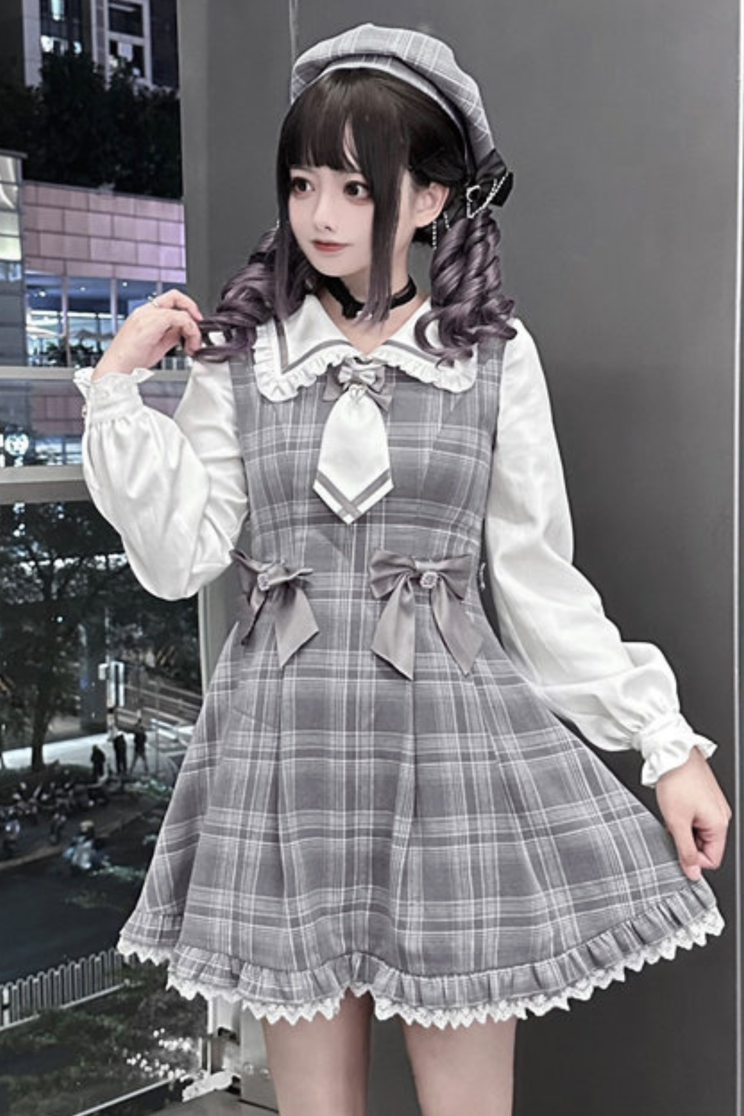 Plaid Sweet Cape Design Dress