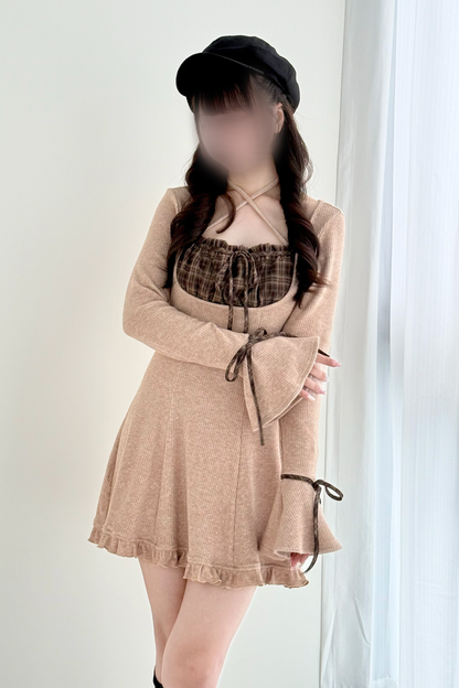 Checkered Flare Knit Dress