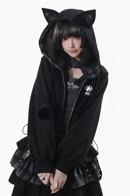 Cat Ear Jacket + Tiered Skirt + Top + Striped Leg Warmers