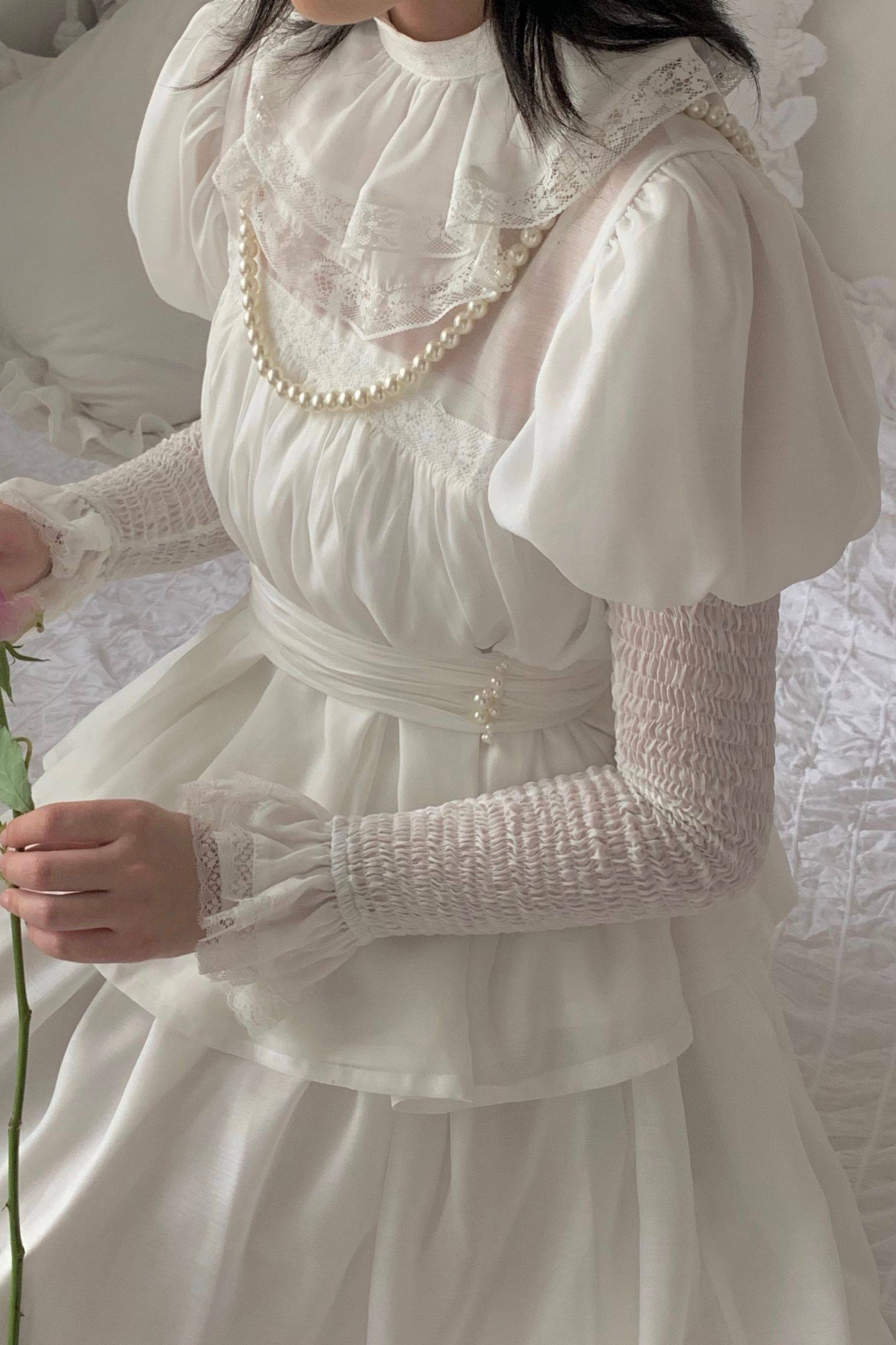 Silk Cotton Ruffle Collar Blouse + Sleeves