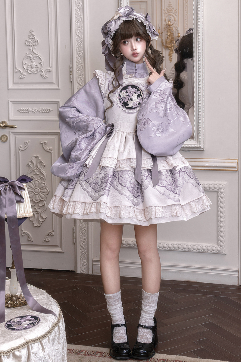 Chinese-style Stand Collar Jacket + Suspender Dress + Hairband