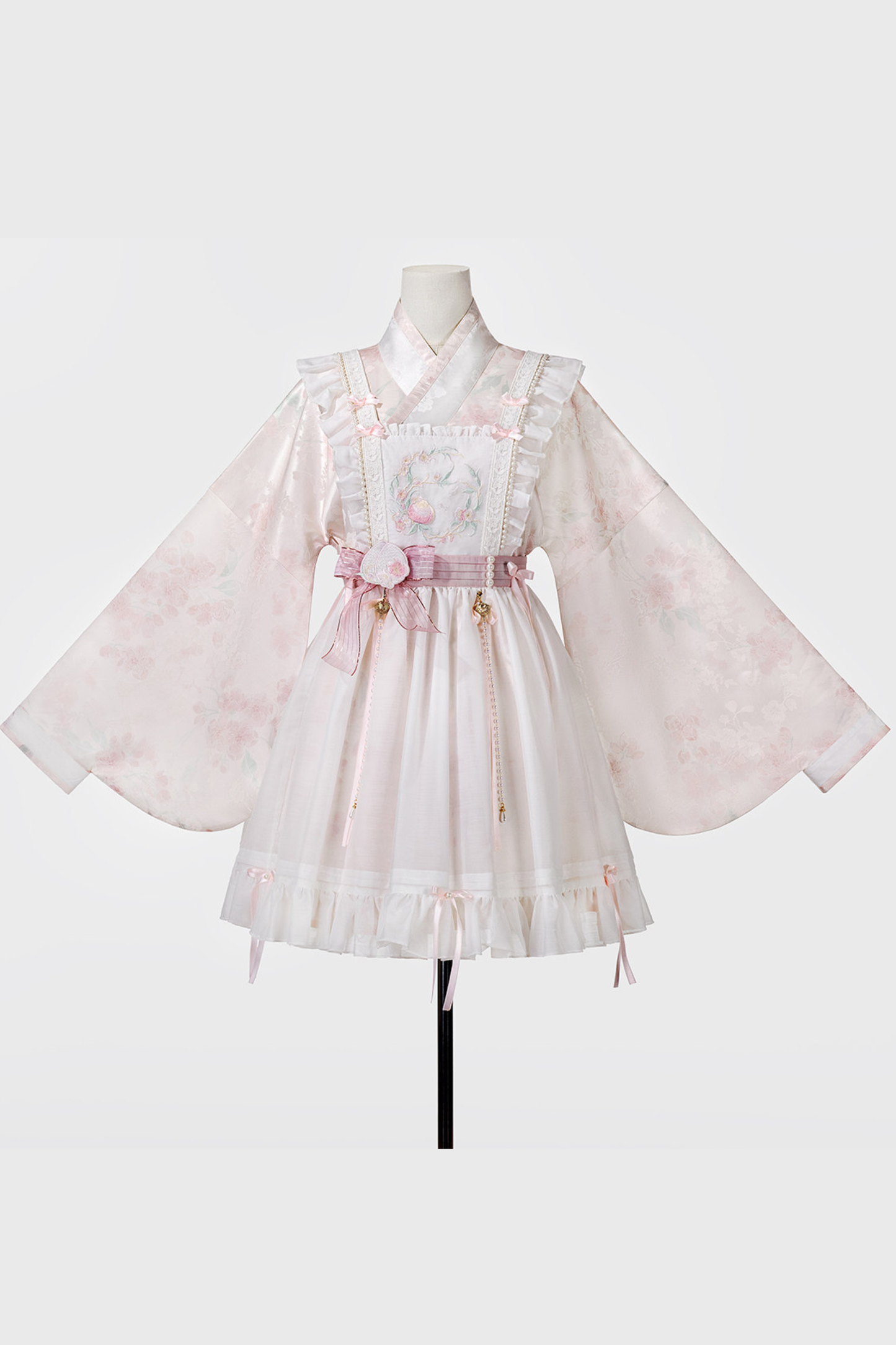Retro White Peach Petticoat Dress Set