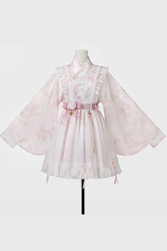 Retro White Peach Petticoat Dress Set