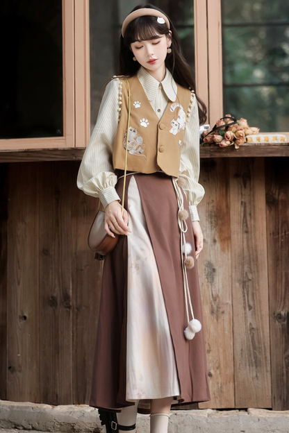 Retro Cat Vest + Top + Skirt