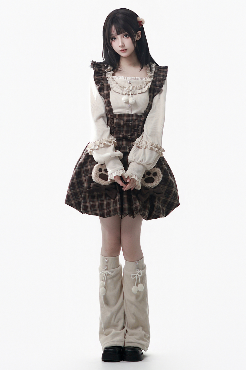 Velvet Bear Hooded Cape + Top + Suspender Skirt + Leg Covers