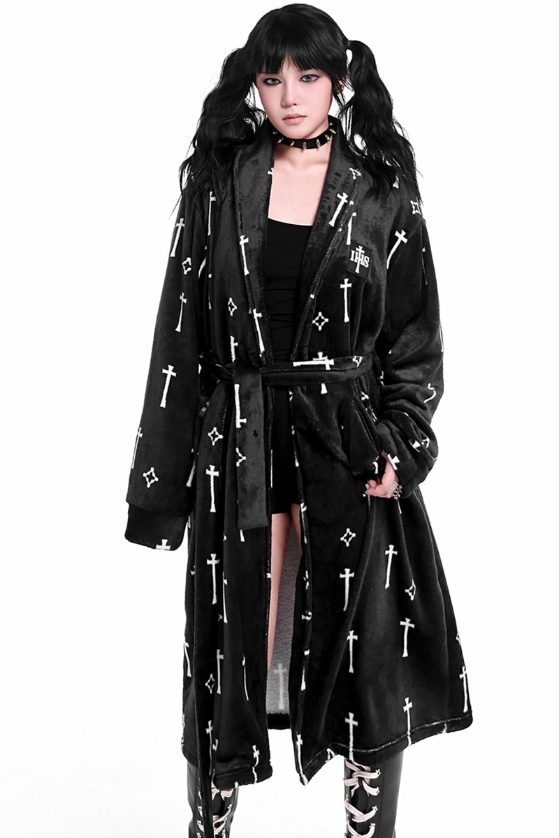 Gothic Cross Flannel Nightgown Coat + Loose Pants + Jacket