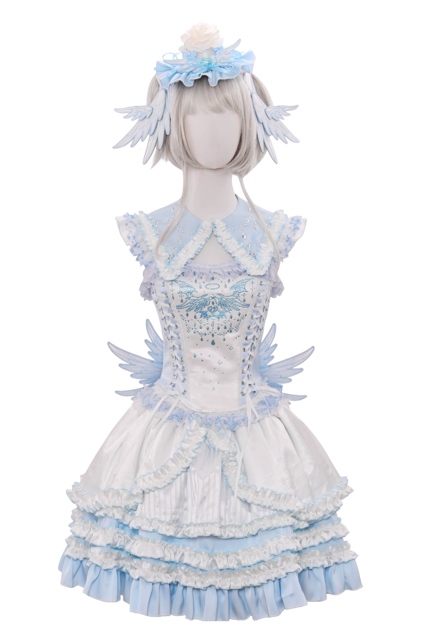 Aqua Angel Line Top + Skirt + Shirt Collar + Sleeve + Hat + Clips