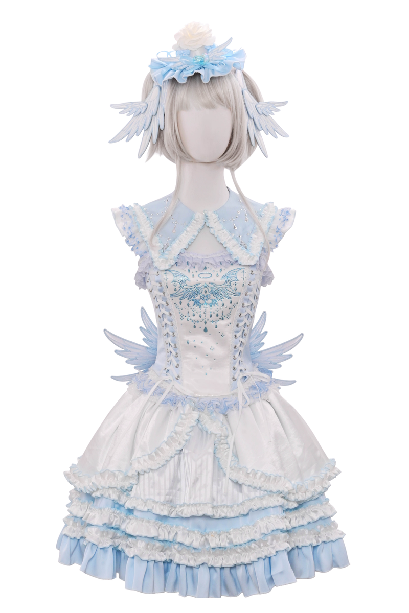 Aqua Angel Line Top + Skirt + Shirt Collar + Sleeve + Hat + Clips
