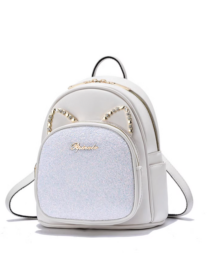Cat Motif Glitter Backpack