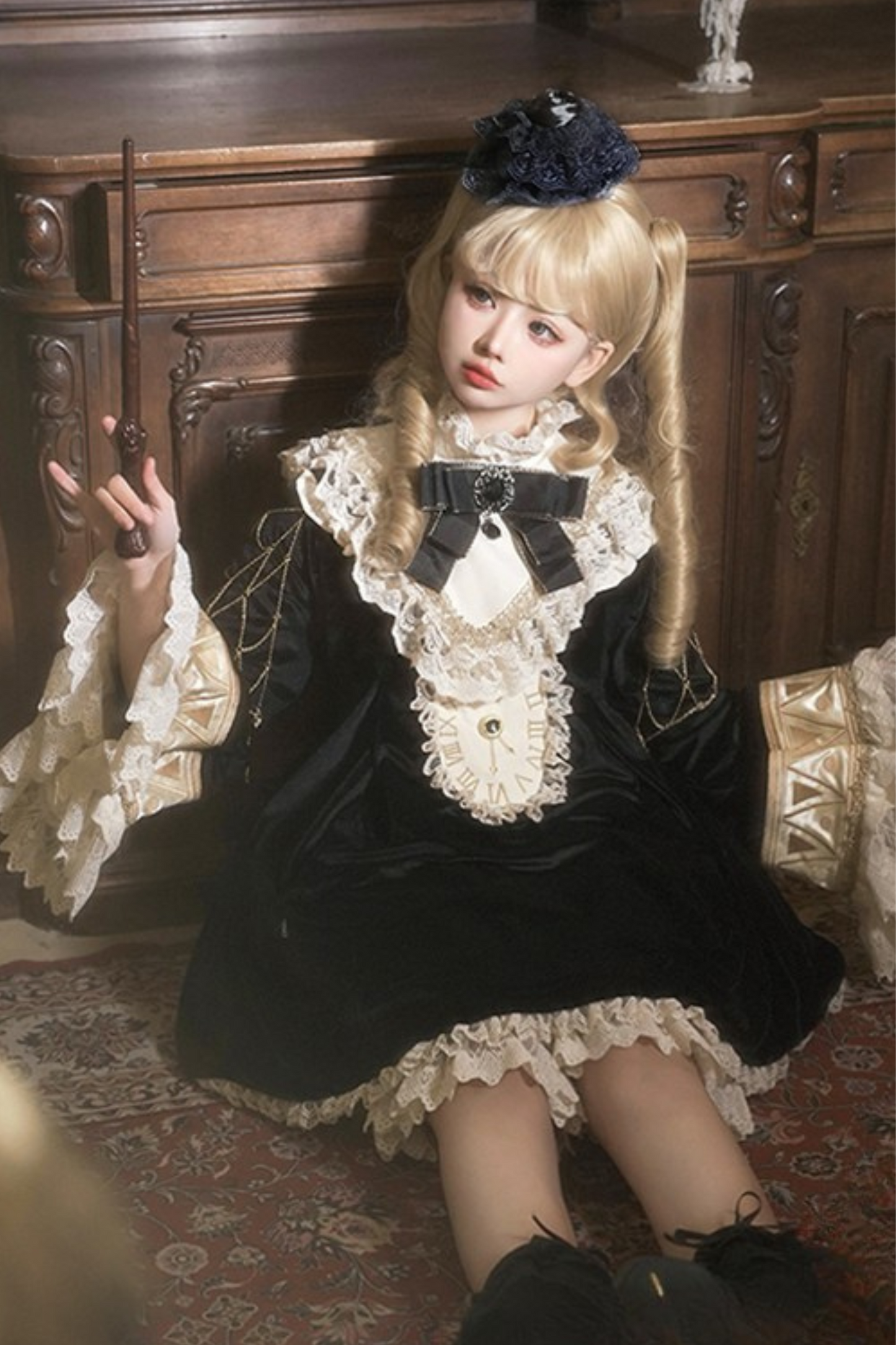 Black Cat Ruffle Clock Lolita Dress + Pumpkin Pants