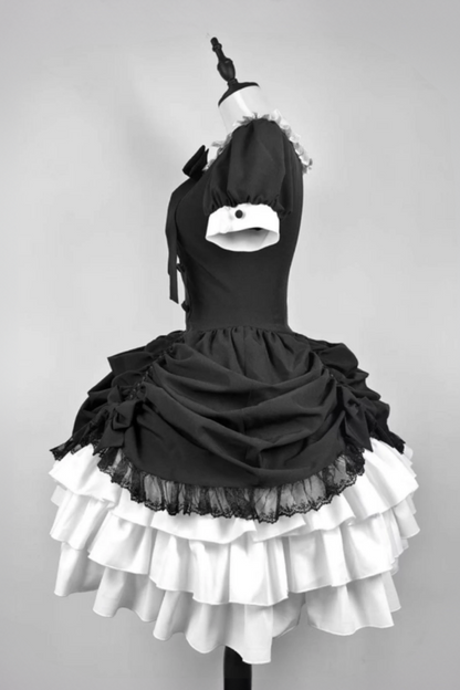 [limited Quantity] Gothic Dark Doll Lolita Black Ribbon Dress