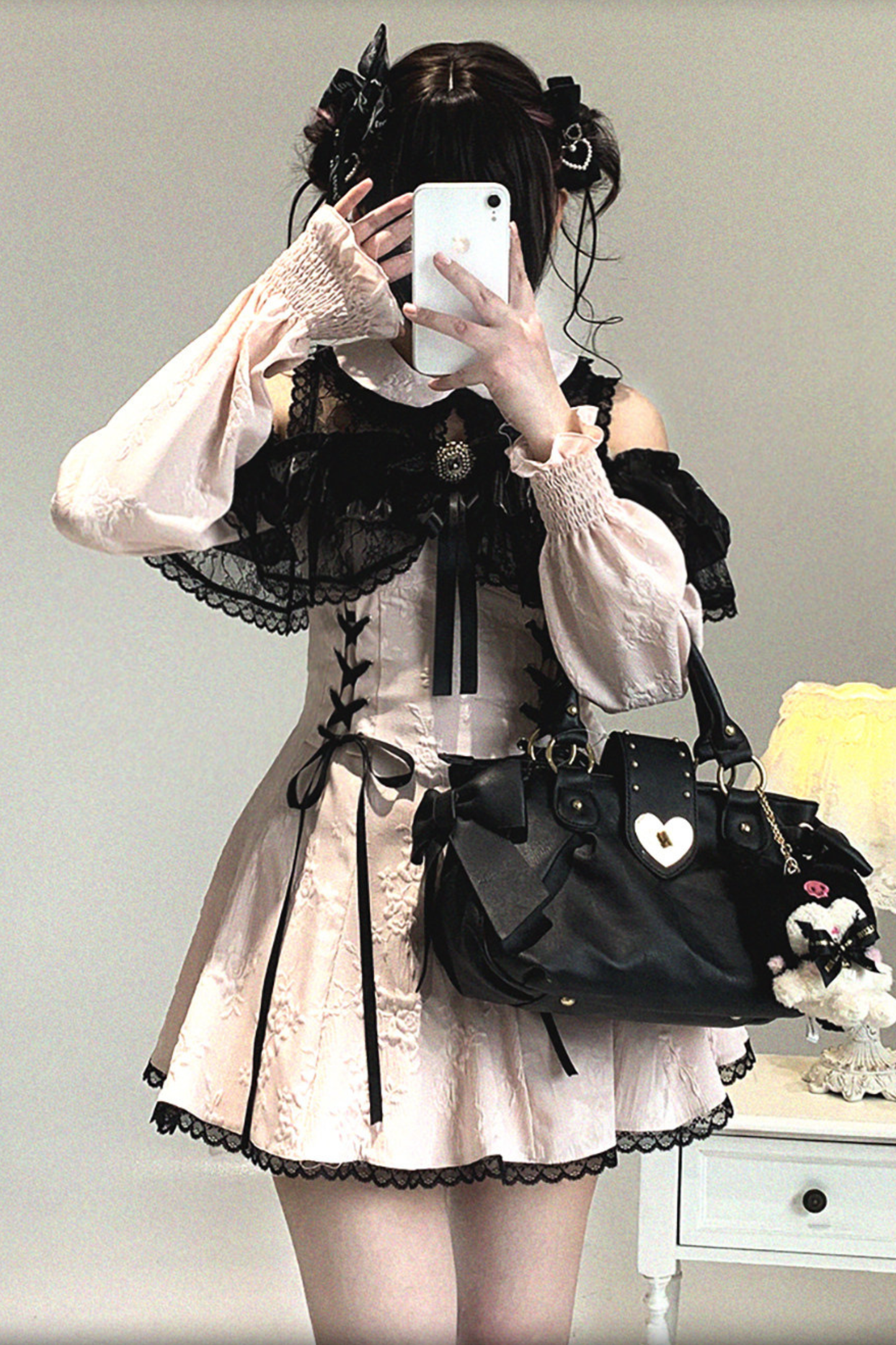 Off Shoulder Lace Up Lace Dress